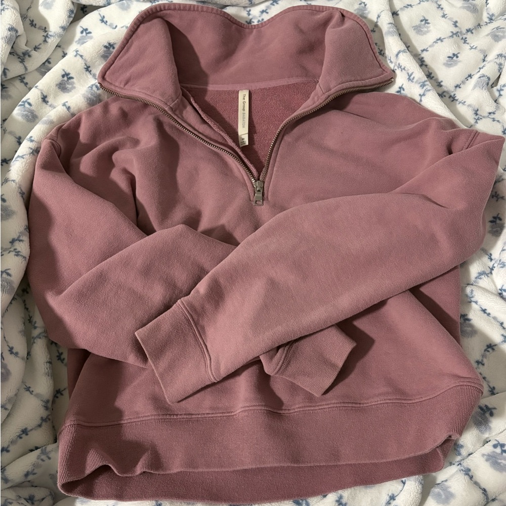 Aritzia Babaton Quarter Zip Oversized Sweatshirt - Dusty Rose